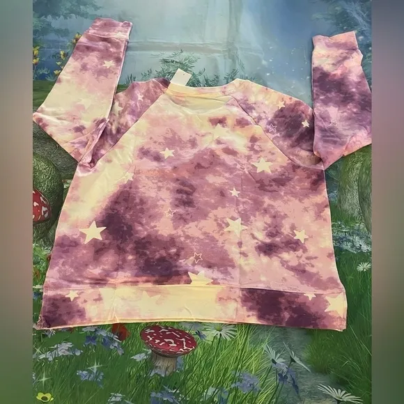 WILDFOX SLEEP Long Sleeve Top &amp; Shorts Pajamas, Tie Dye Stars, Large, NWT