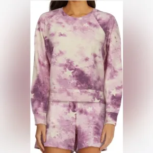 WILDFOX SLEEP Long Sleeve Top &amp; Shorts Pajamas, Tie Dye Stars, Large, NWT