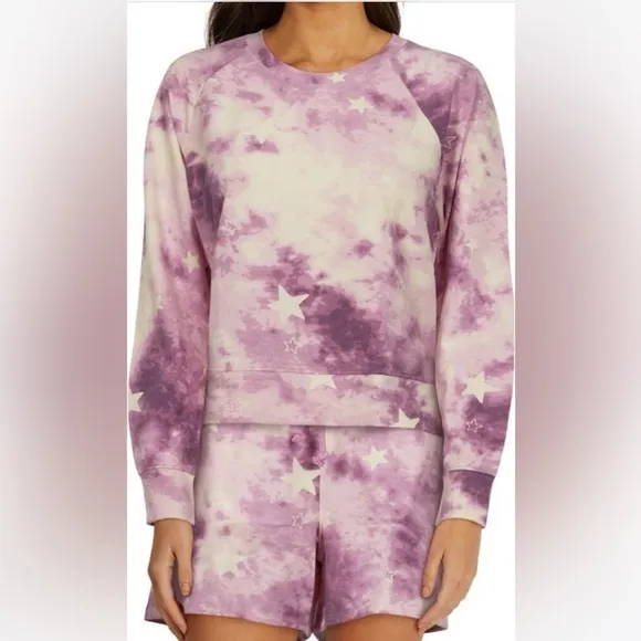 WILDFOX SLEEP Long Sleeve Top &amp; Shorts Pajamas, Tie Dye Stars, Large, NWT