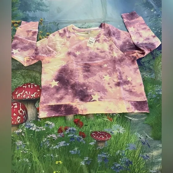 WILDFOX SLEEP Long Sleeve Top &amp; Shorts Pajamas, Tie Dye Stars, Large, NWT
