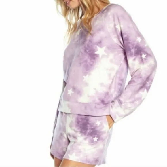 WILDFOX SLEEP Long Sleeve Top &amp; Shorts Pajamas, Tie Dye Stars, Large, NWT