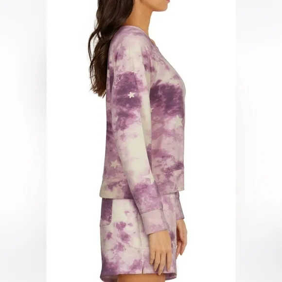 WILDFOX SLEEP Long Sleeve Top &amp; Shorts Pajamas, Tie Dye Stars, Large, NWT