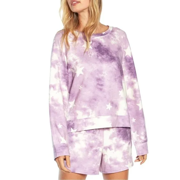 WILDFOX SLEEP Long Sleeve Top &amp; Shorts Pajamas, Tie Dye Stars, Large, NWT