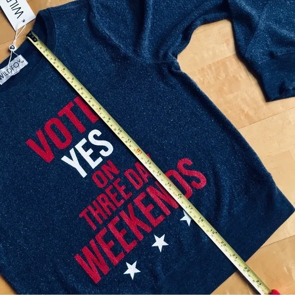 Wildfox “VOTE YES ON THREE DAY WEEKENDS” Lounge Top, Navy Blue, Red, Size XS