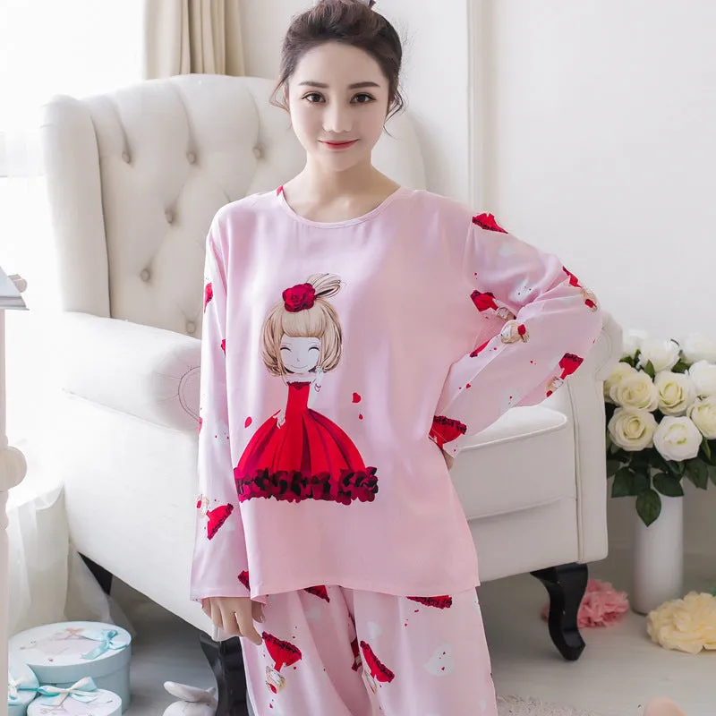 Women's Long-sleeved Homewear Milk Silk Loose Pajamas