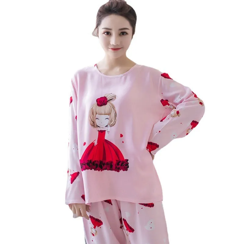 Women's Long-sleeved Homewear Milk Silk Loose Pajamas