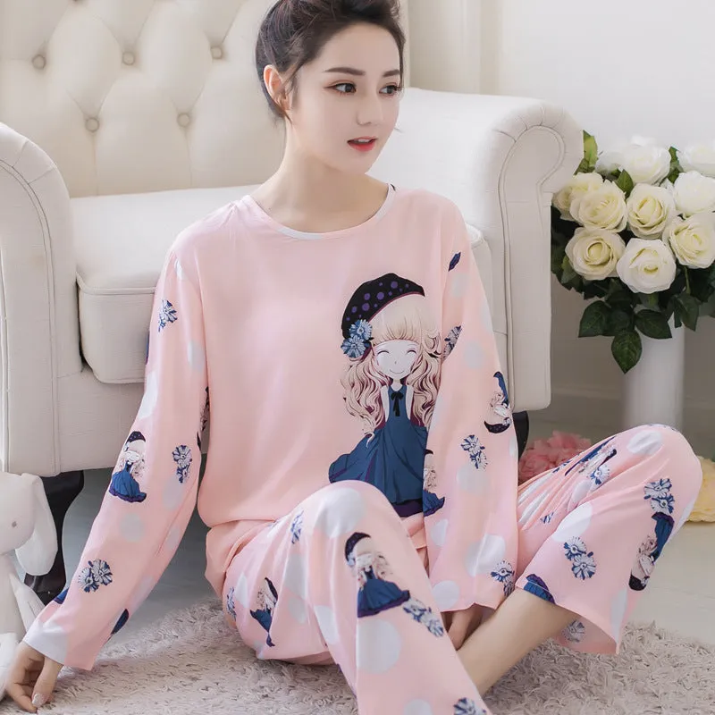 Women's Long-sleeved Homewear Milk Silk Loose Pajamas