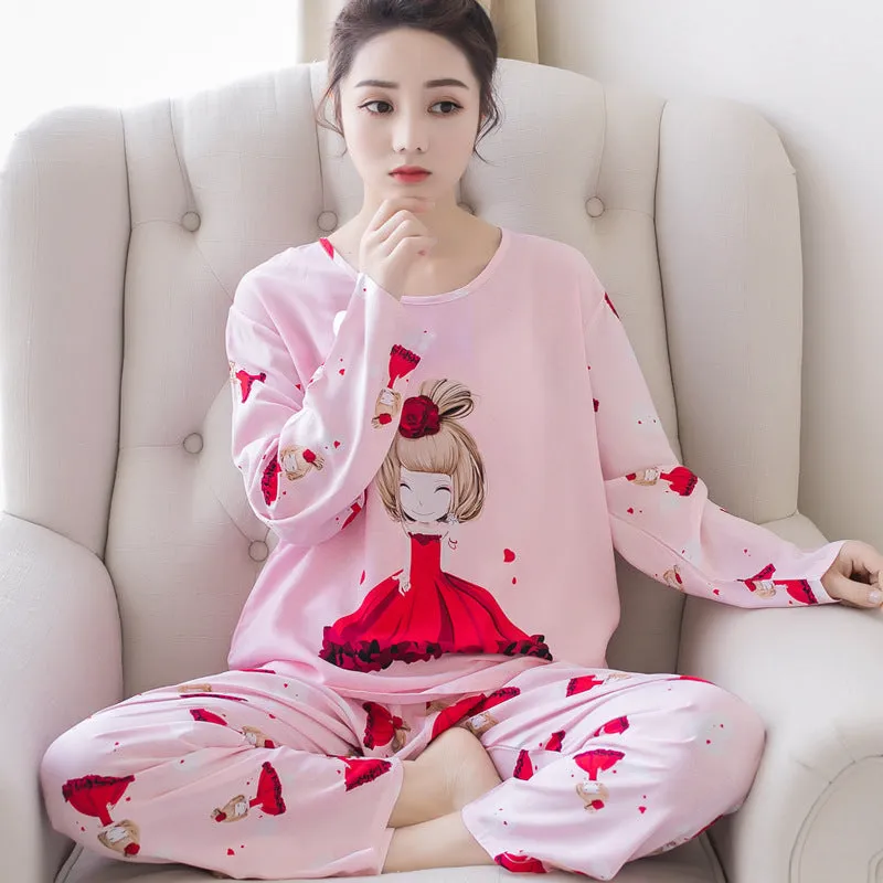 Women's Long-sleeved Homewear Milk Silk Loose Pajamas