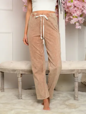 WOMEN'S SELF TIE WASHED PANTS