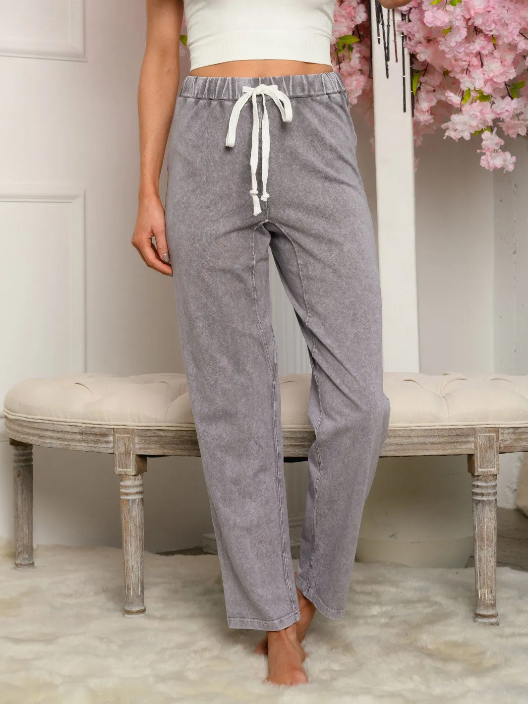WOMEN'S SELF TIE WASHED PANTS