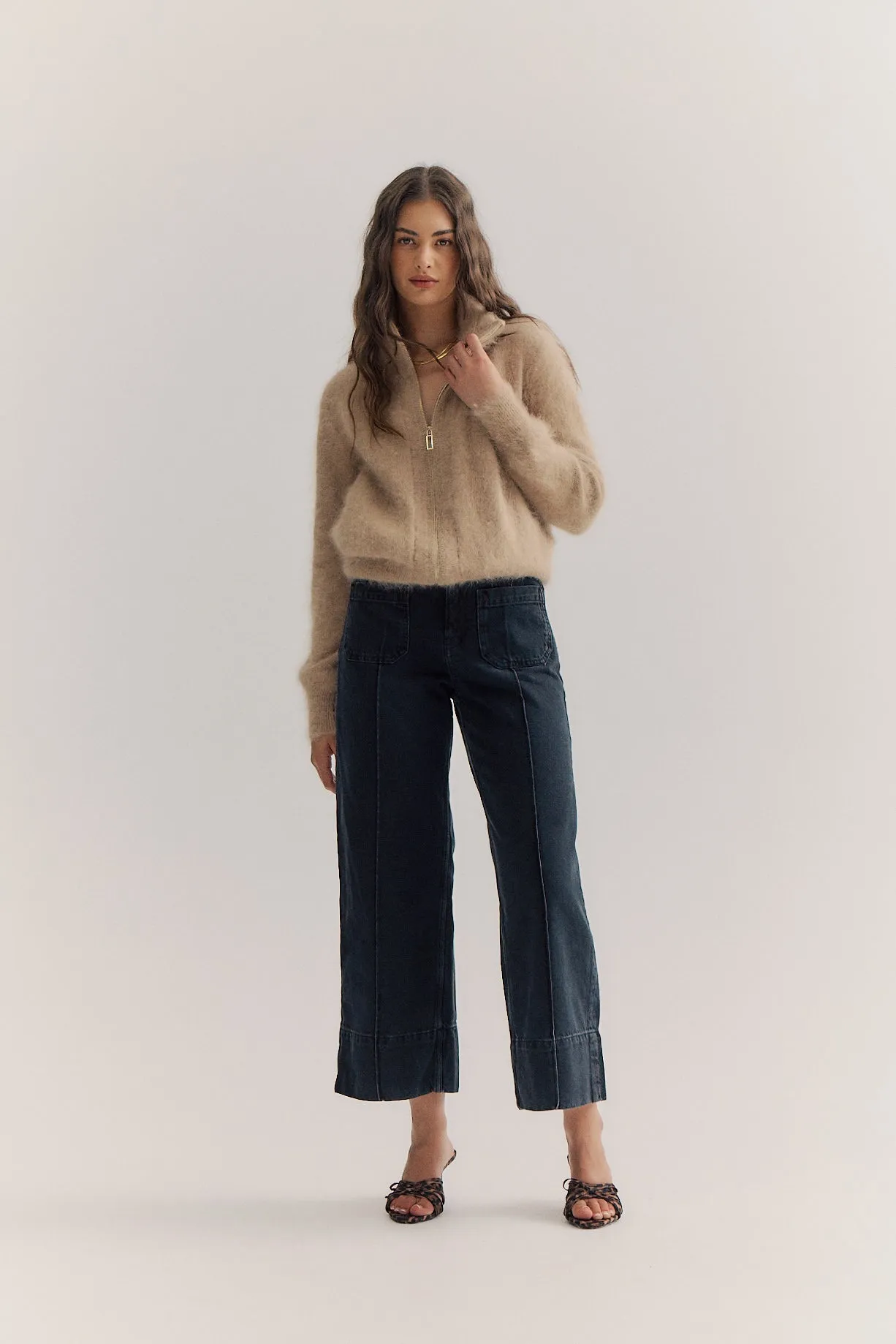 World of Nomads II FELIX Zip Up Cashmere Cardi - latte