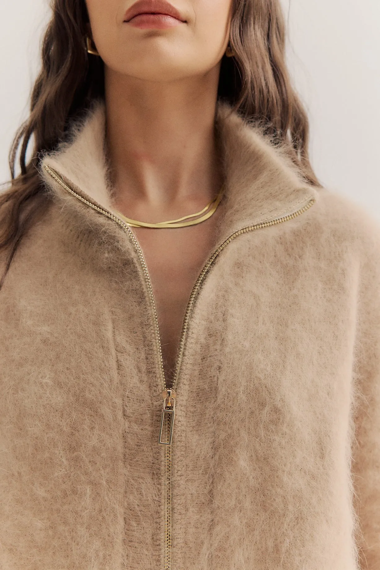 World of Nomads II FELIX Zip Up Cashmere Cardi - latte