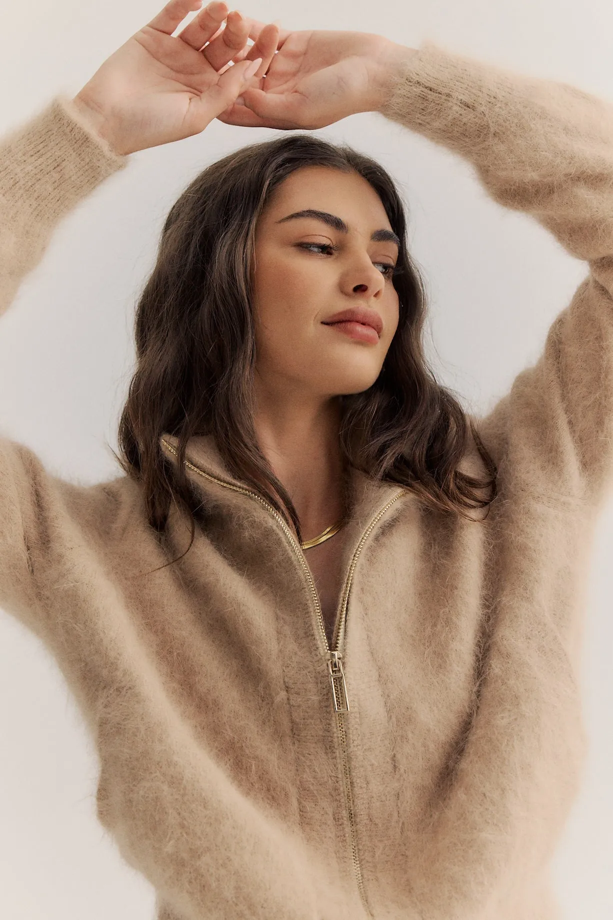 World of Nomads II FELIX Zip Up Cashmere Cardi - latte
