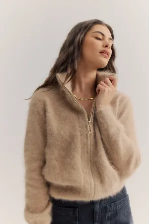 World of Nomads II FELIX Zip Up Cashmere Cardi - latte
